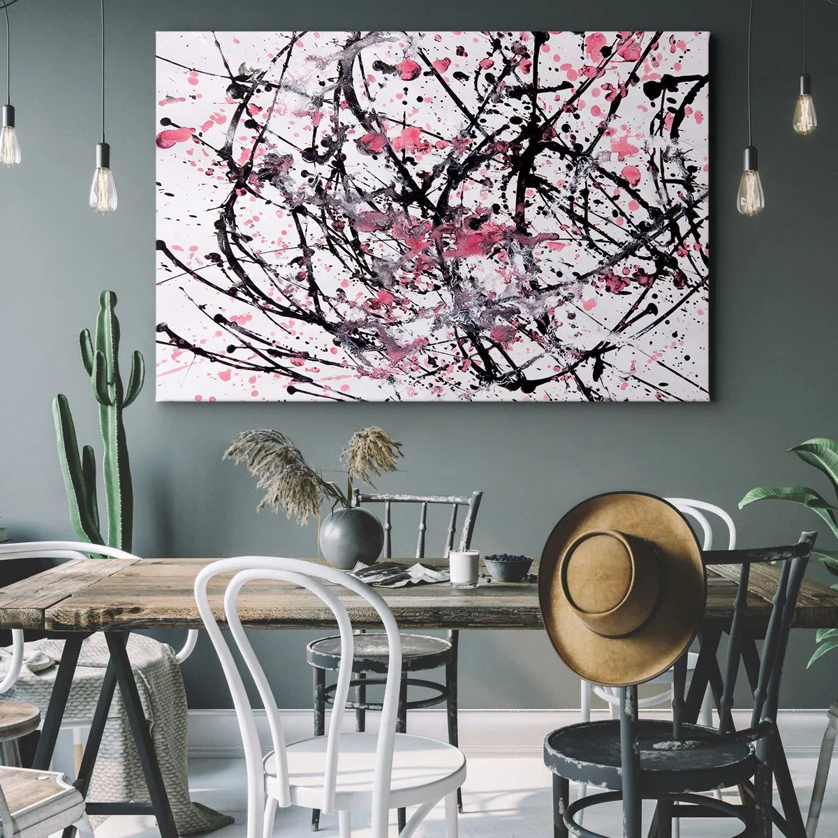 Obraz na plátne - Abstraktný vzor v odtieňoch ružovej, čiernej a bielej - 70x50cm - Pominuteľná povaha života - Moderná nástenná dekorácia do obývacej izby a spálne ARTTOR