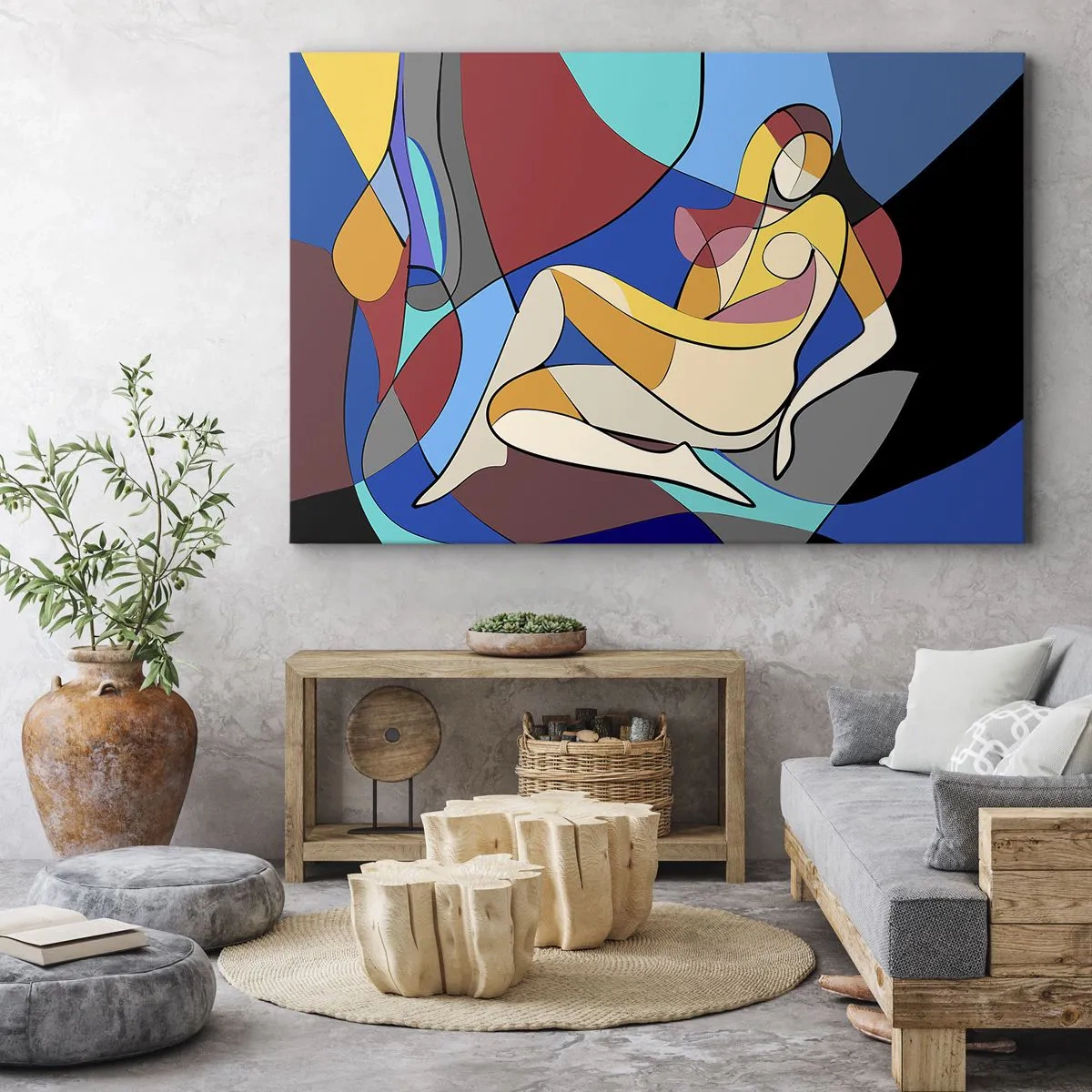 Obraz na plátne - Farebný akt v kubistickom štýle - 70x50cm - Kubistický akt - Moderná nástenná dekorácia do obývacej izby a spálne ARTTOR