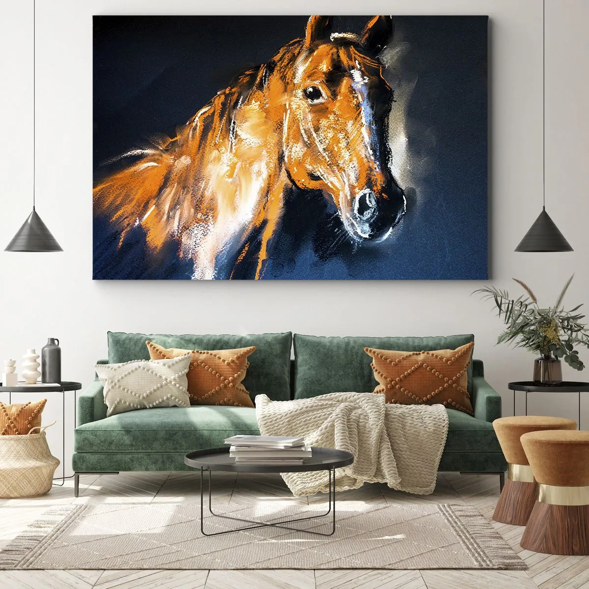 Obraz na plátne - Portrét koňa v dynamickom, maliarskom štýle - 70x50cm - Tak čo, ideš? - Moderná nástenná dekorácia do obývacej izby a spálne ARTTOR
