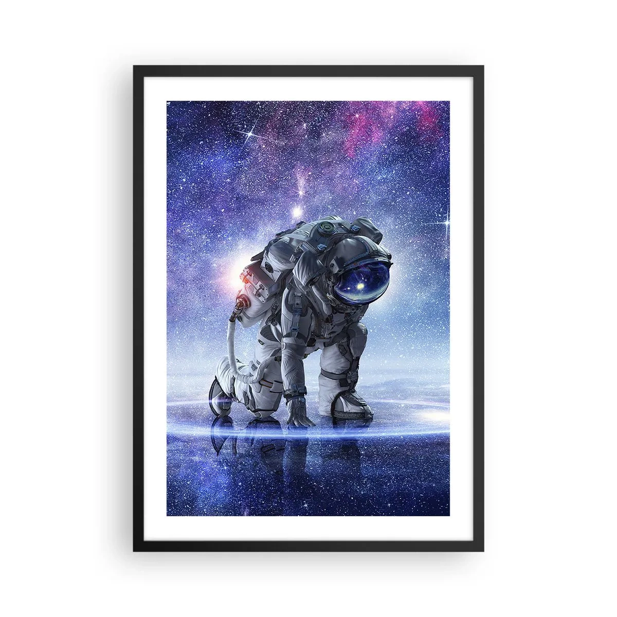 Plagát v čiernom ráme - Astronaut na pozadí vesmíru - 50x70cm - Hviezdne nebo nado mnou - Moderná nástenná dekorácia do obývacej izby a spálne ARTTOR