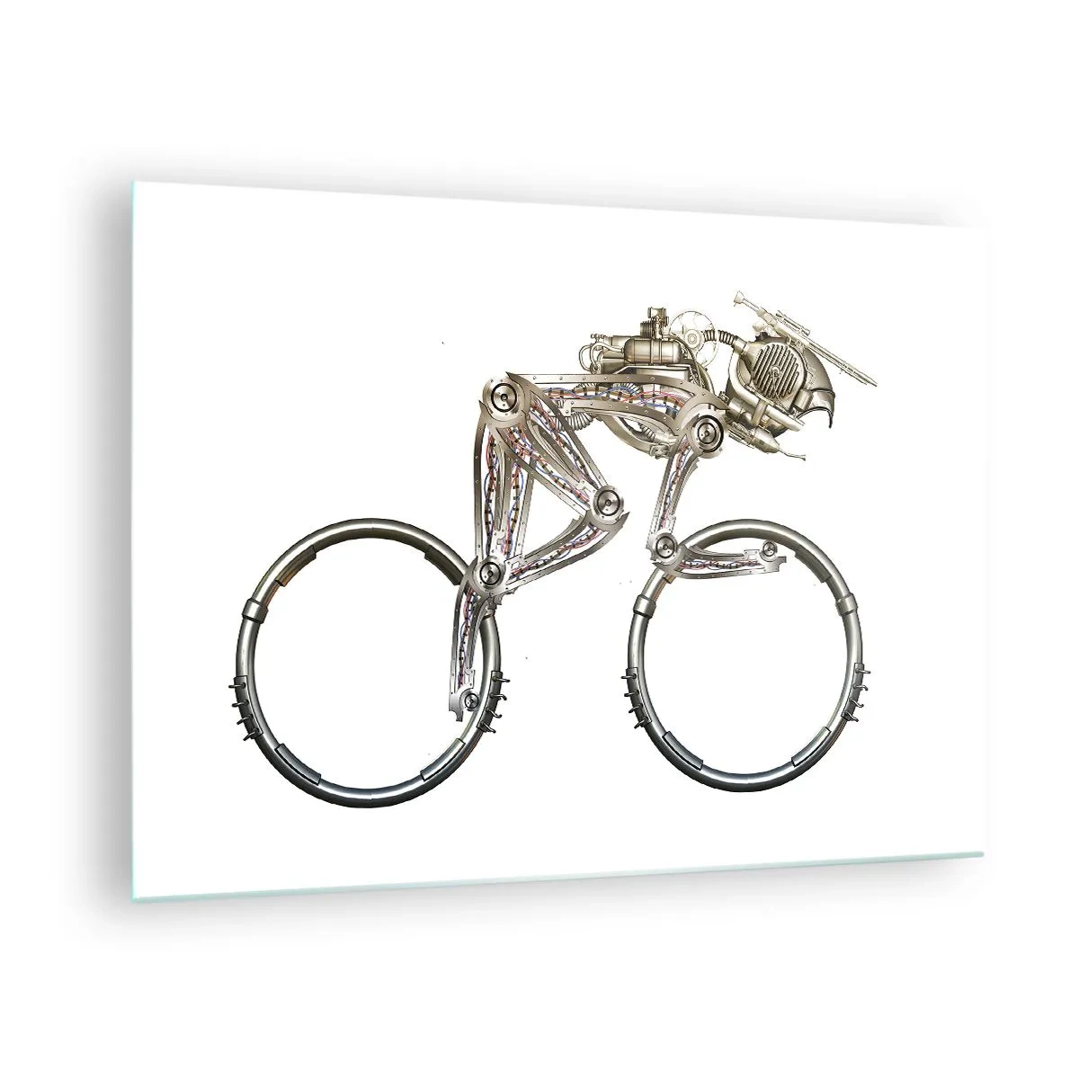 Obraz na skle - Priemyselný bicykel vyrobený z kovu - 70x50cm - Úžasný stroj - Moderná nástenná dekorácia do obývacej izby a spálne ARTTOR