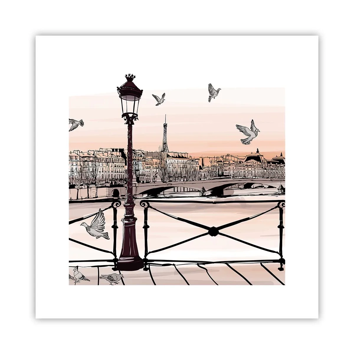 Plagát - Nad strechami Paríža - 30x30 cm