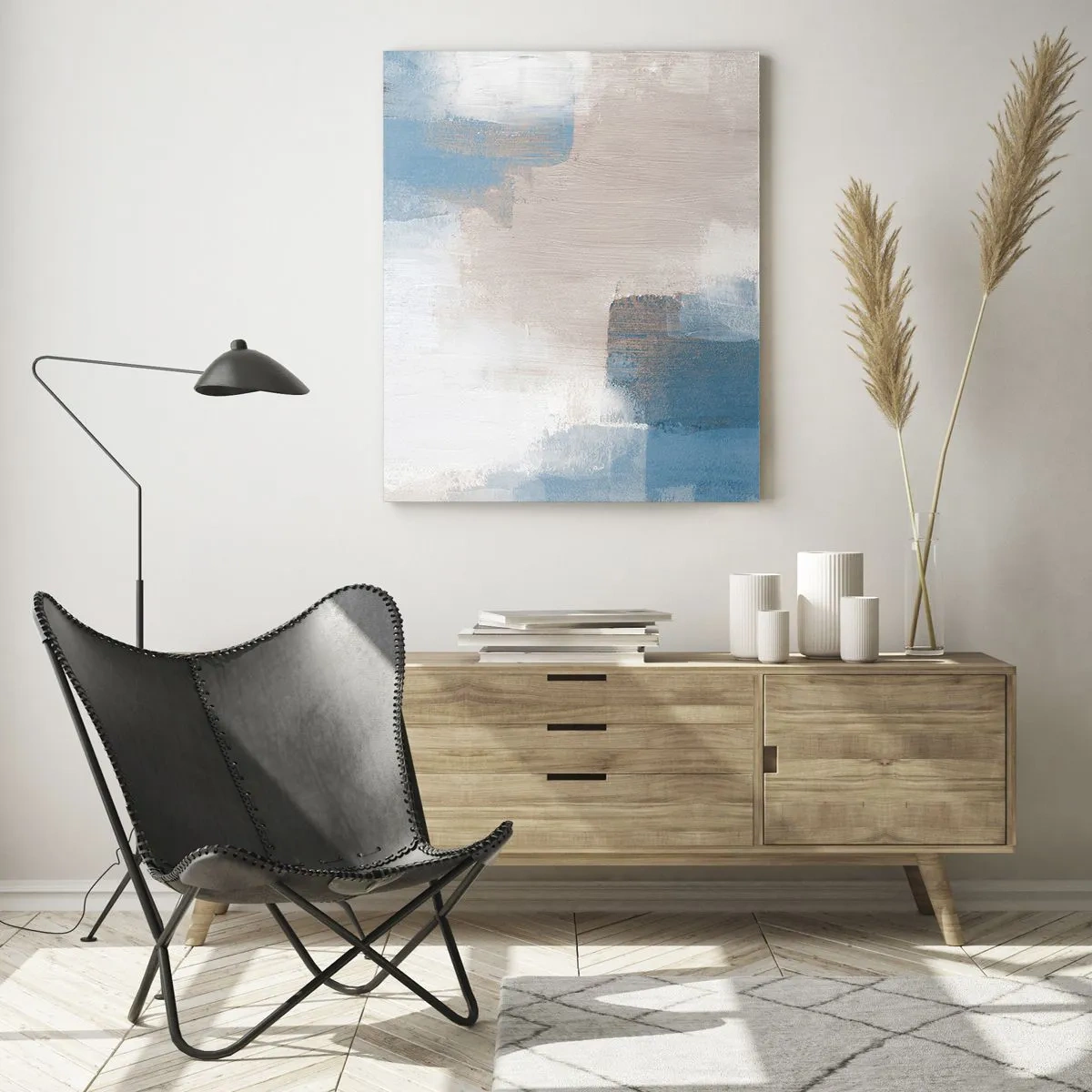 Obraz na skle - Ružová abstrakcia za modrým závojom - 80x120 cm