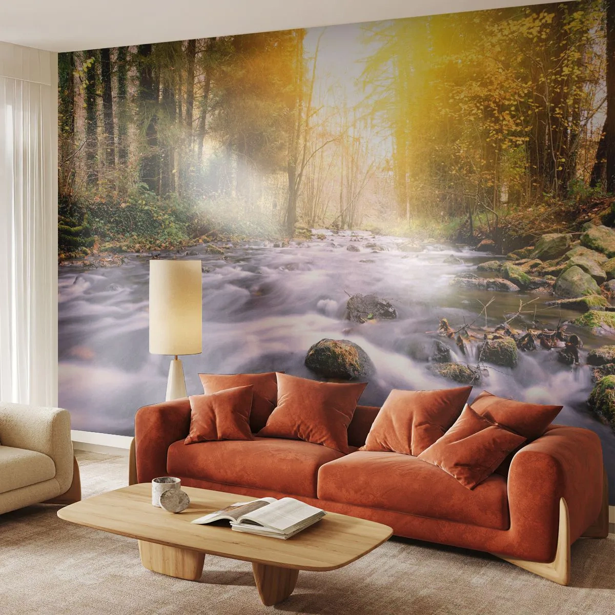 Fototapeta Premium Sand - Malachit v strieborno-zlatej podobe - Krajina, Horský potok, les - 400x280 cm