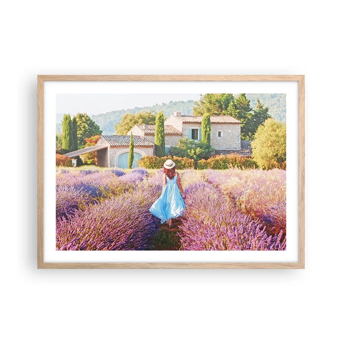 Plagát v ráme zo svetlého duba - Levanduľové dievča - 70x50 cm