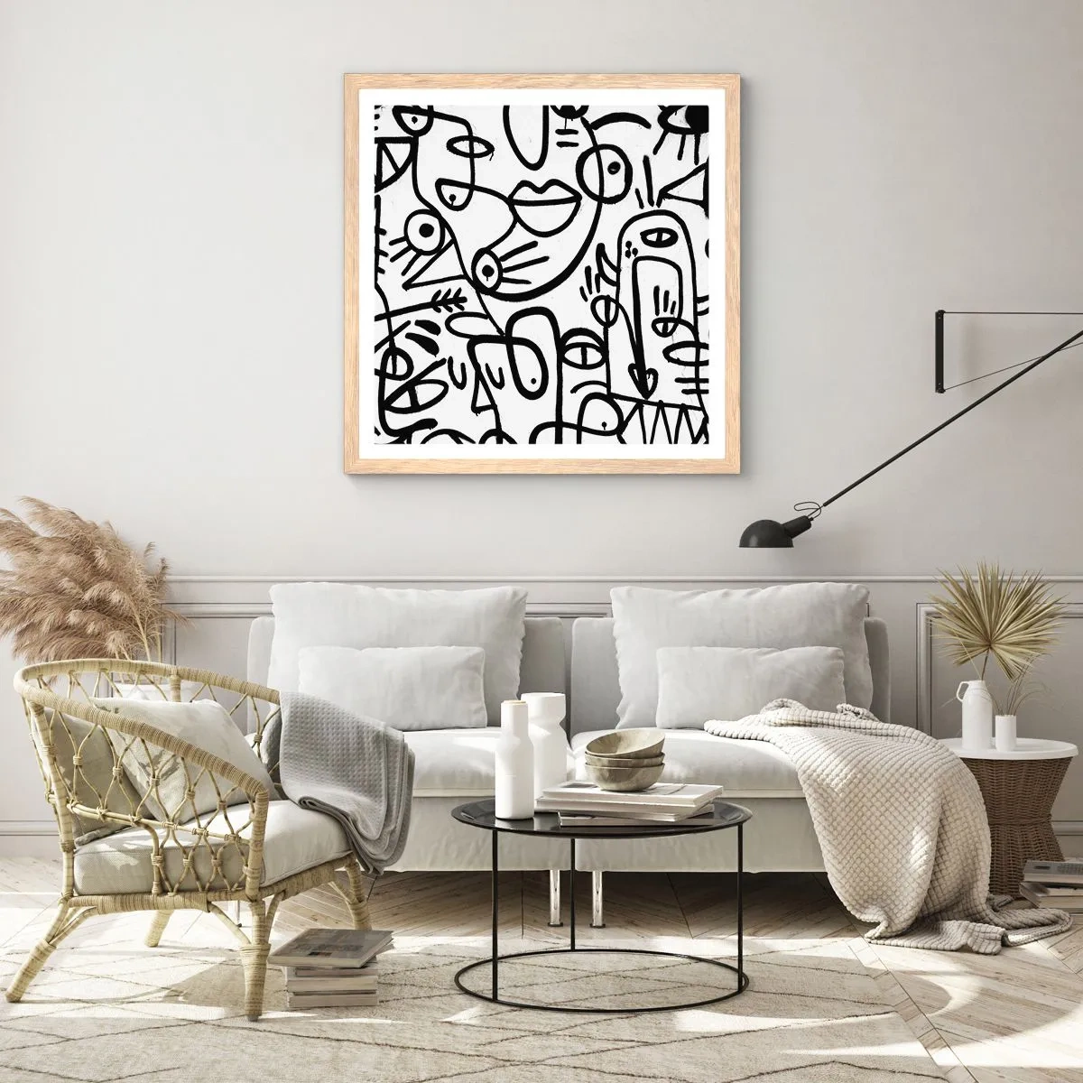 Plagát v ráme zo svetlého duba - Tváre a preludy - 50x50 cm