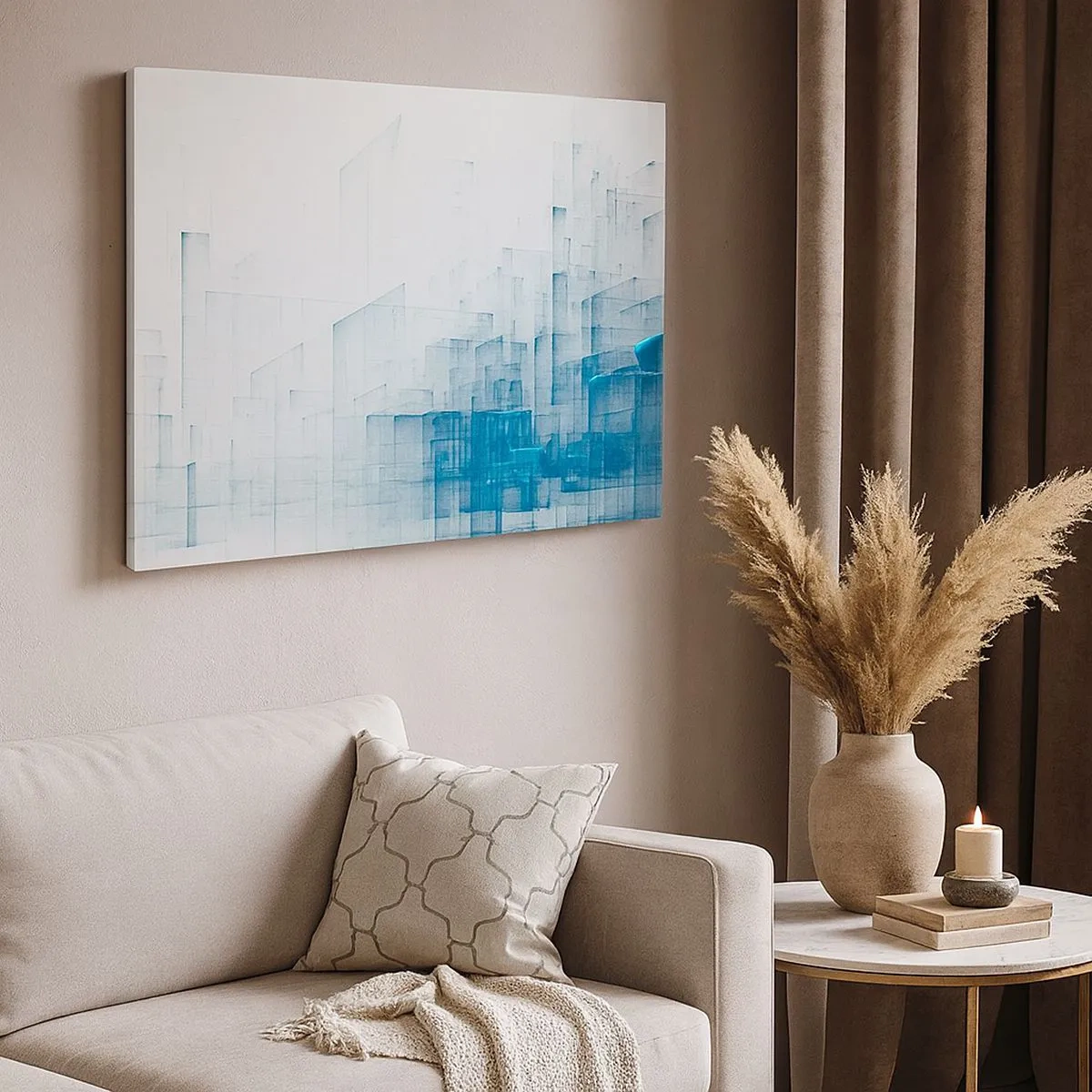 Obraz na plátne - Abstraktné geometrické tvary v odtieňoch modrej - 70x50cm - Ako sa stal priestor - Moderná nástenná dekorácia do obývacej izby a spálne ARTTOR