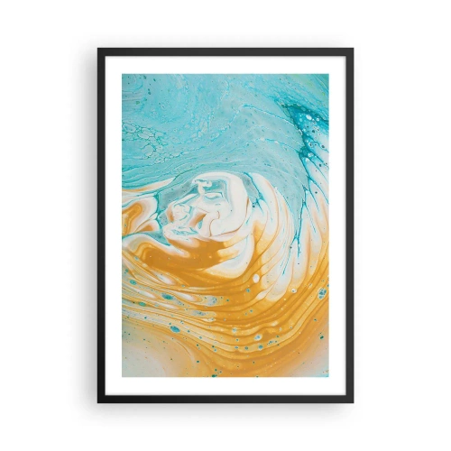 Plagát v čiernom ráme - Abstraktný vír v odtieňoch modrej a oranžovej - 50x70cm - Pastelový vír - Moderná nástenná dekorácia do obývacej izby a spálne ARTTOR