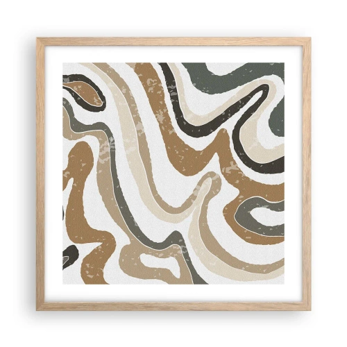 Plagát v ráme zo svetlého duba - Meandre zemitých farieb - 50x50 cm