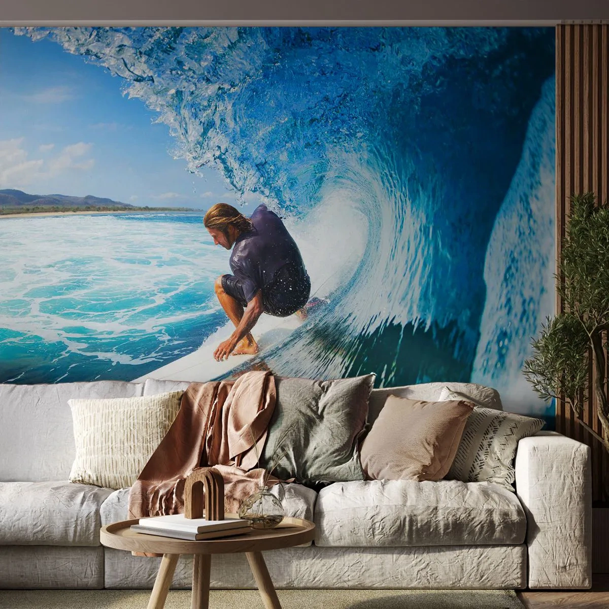 Fototapeta Premium Sand - Tancujúci s vlnami - Šport, Surfovanie, Surfová doska - 100x70 cm