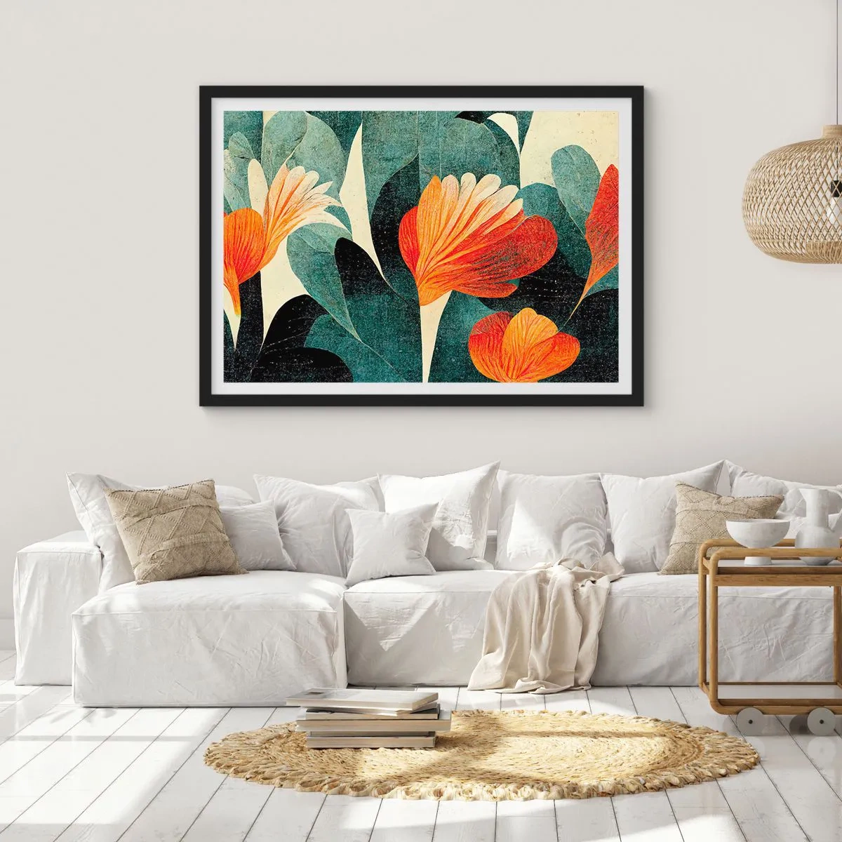 Plagát v čiernom ráme - Tropické horúco a chlad zelene - 70x50 cm