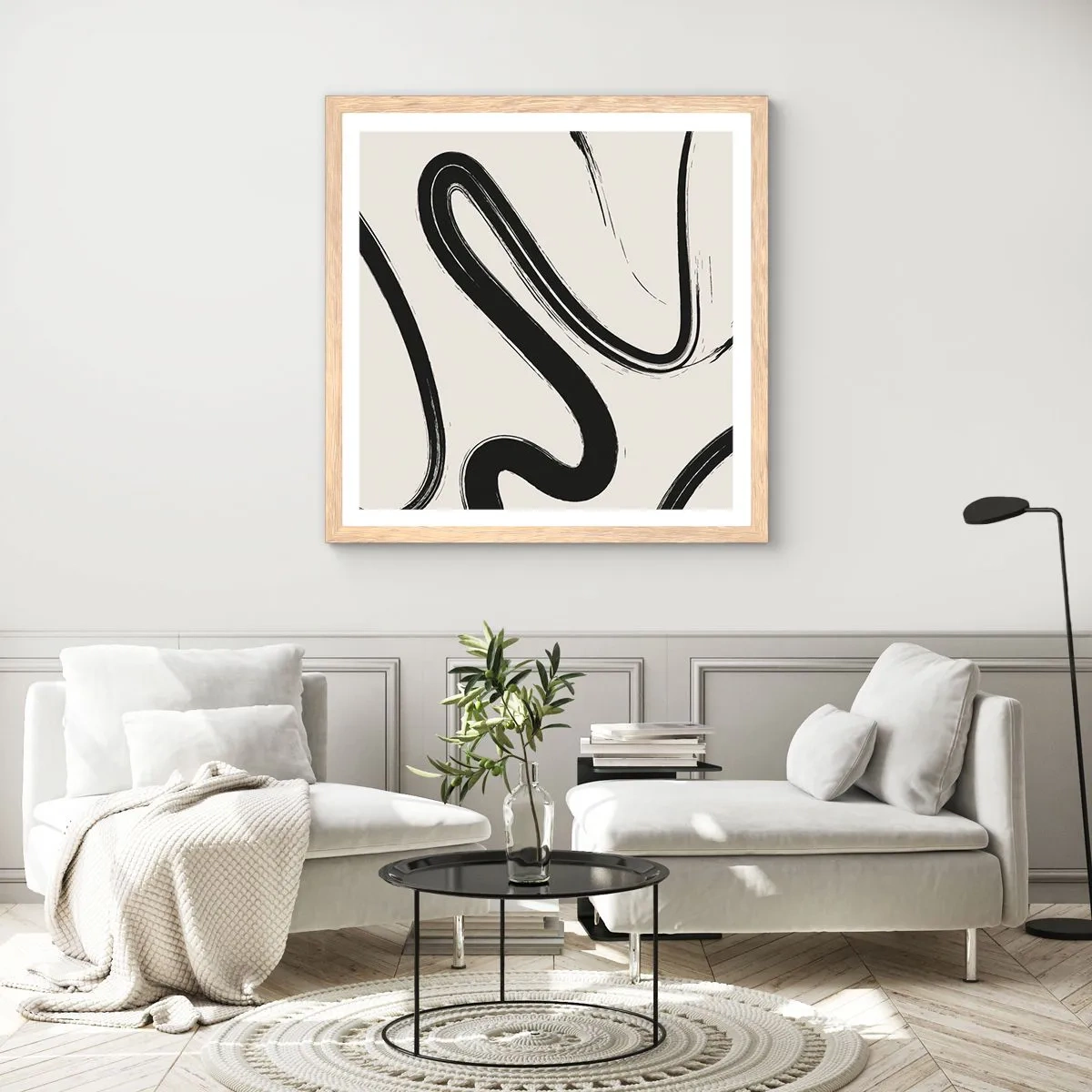 Plagát v ráme zo svetlého duba - Čiernobiely rozmar - 30x30 cm