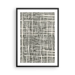 Plagát v čiernom ráme - Geometrický vzor v čiernej farbe na svetlom pozadí - 50x70cm - Tkaná kompozícia - Moderná nástenná dekorácia do obývacej izby a spálne ARTTOR