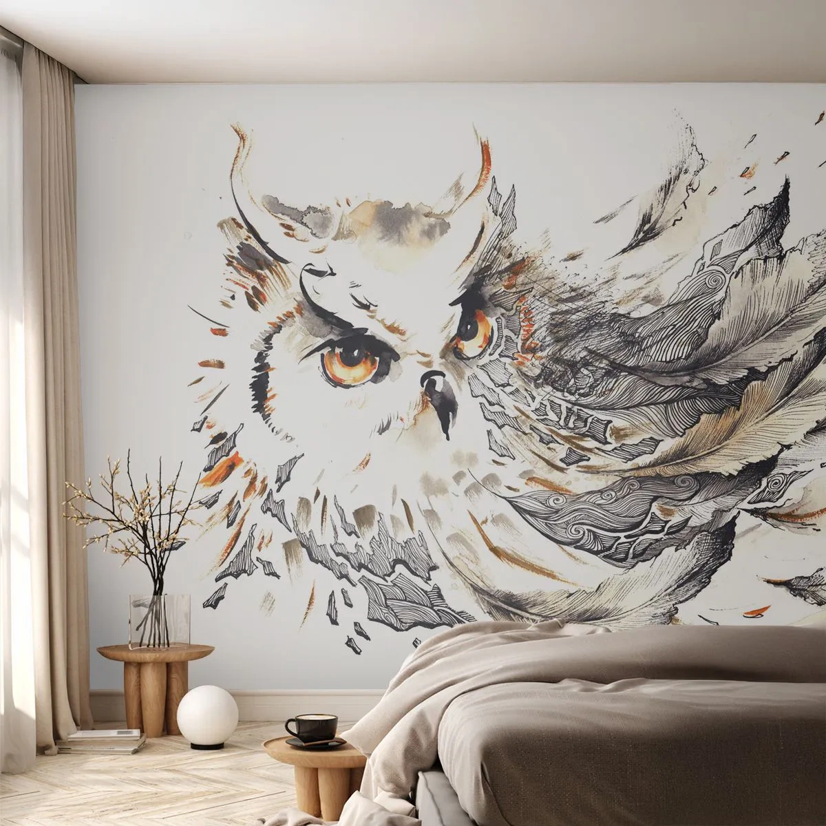 Fototapeta Premium Sand - Prišla zo sveta kúziel - Vták, Sova, Grafika - 400x280 cm