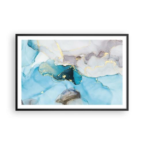 Plagát v čiernom ráme - Štúdia o stretnutí šedej a tyrkysovej - 91x61 cm