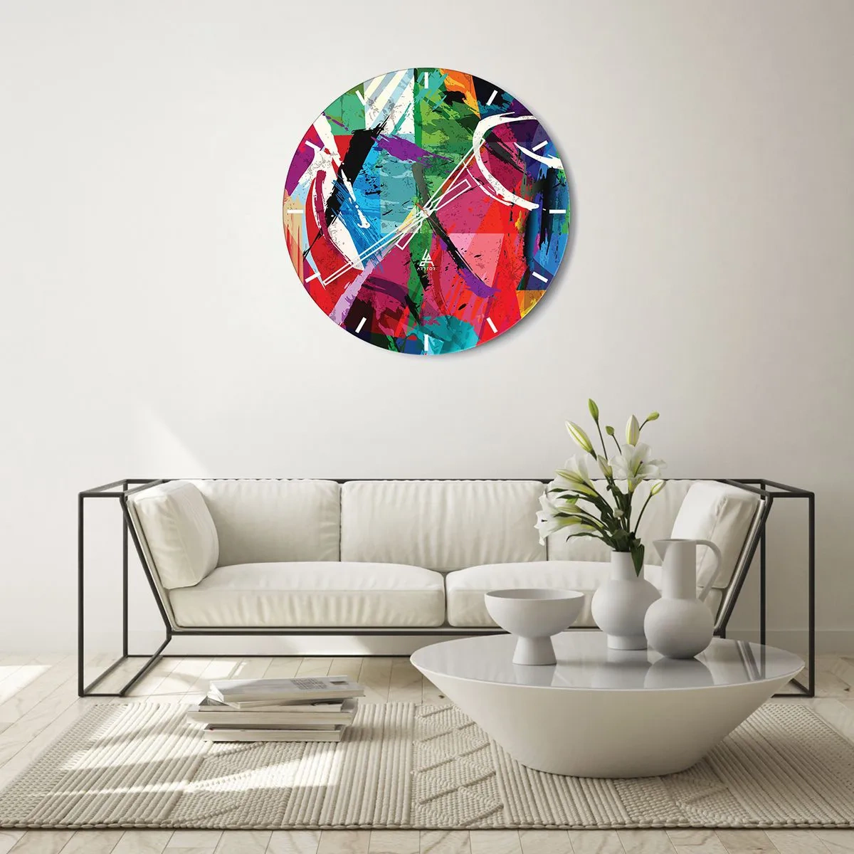 Nástenné hodiny - Abstraktný vzor s intenzívnymi farbami a dynamickými líniami. - 30x30cm - Rýchlo, živo a čulo - Moderná nástenná dekorácia do obývacej izby, kuchyne a spálne ARTTOR