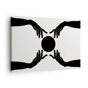 Obraz na plátne - Čierne ruky v symetrickej kompozícii s loptou - 70x50cm - Tajné znamenie - Moderná nástenná dekorácia do obývacej izby a spálne ARTTOR