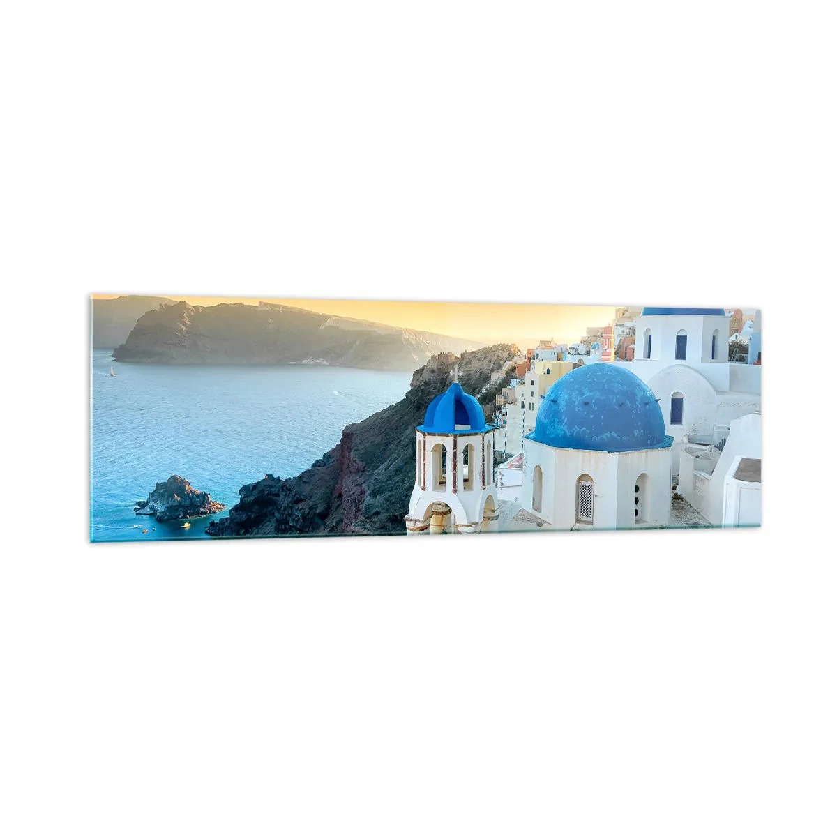 Obraz na skle - Santorini - v náruči skál - 160x50 cm