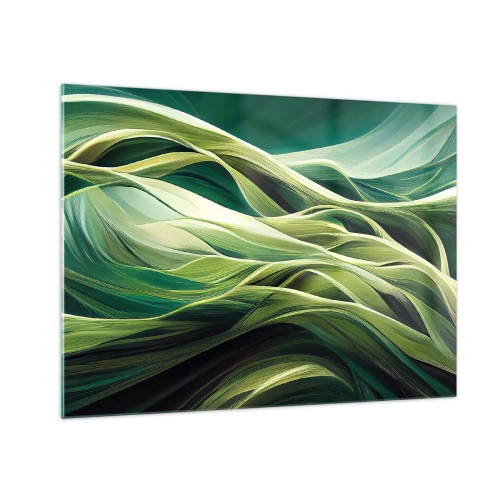 Obraz na skle - Abstraktné zelené vlny s organickými tvarmi - 70x50cm - Abstraktná hra na zelenú - Moderná nástenná dekorácia do obývacej izby a spálne ARTTOR