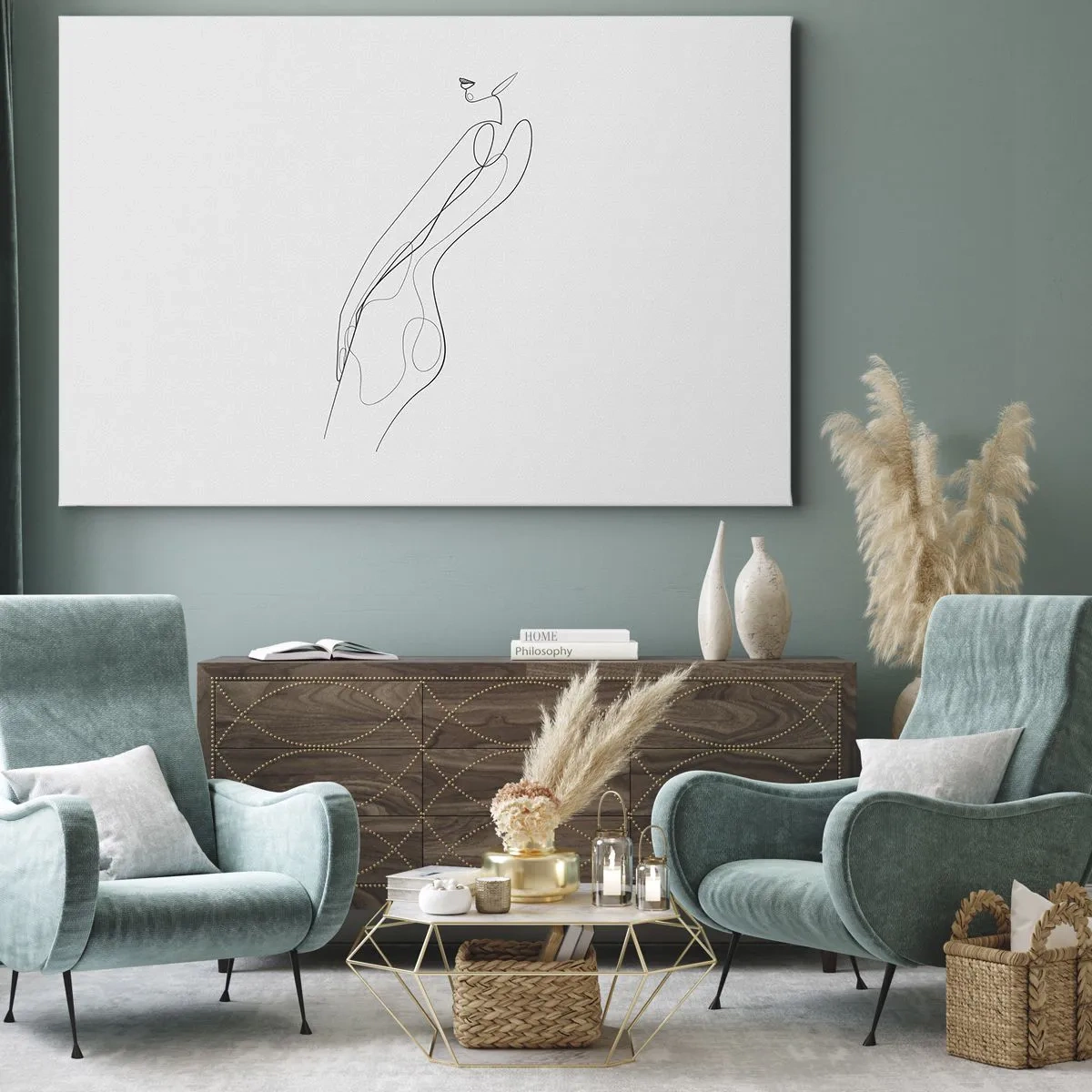 Obraz na plátne - Minimalistická čiara zobrazujúca siluetu na svetlom pozadí - 70x50cm - Iba sľub - Moderná nástenná dekorácia do obývacej izby a spálne ARTTOR