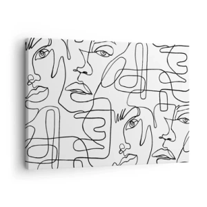Obraz na plátne - Minimalistická kresba tváre s čiarami na svetlom pozadí. - 70x50cm - V spletených emóciách - Moderná nástenná dekorácia do obývacej izby a spálne ARTTOR