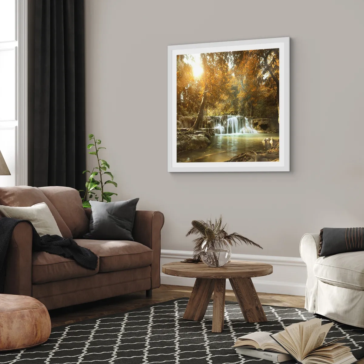 Plagát v bielom ráme - Parkový vodopád - 30x30 cm