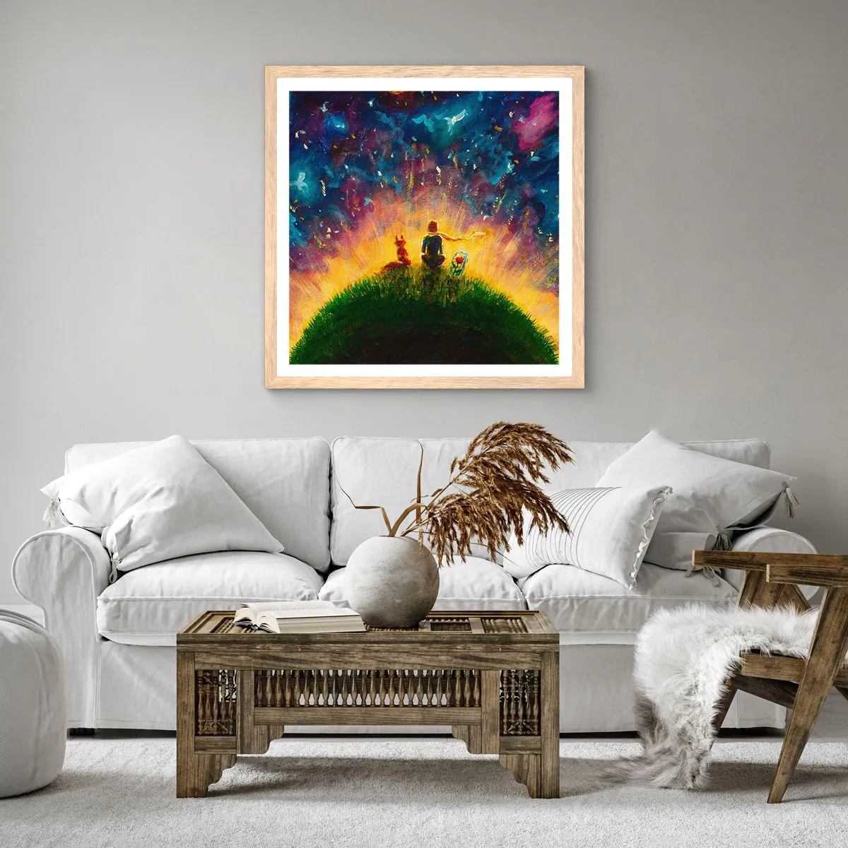 Plagát v ráme zo svetlého duba - Láska a priateľstvo - celý svet - 50x50 cm