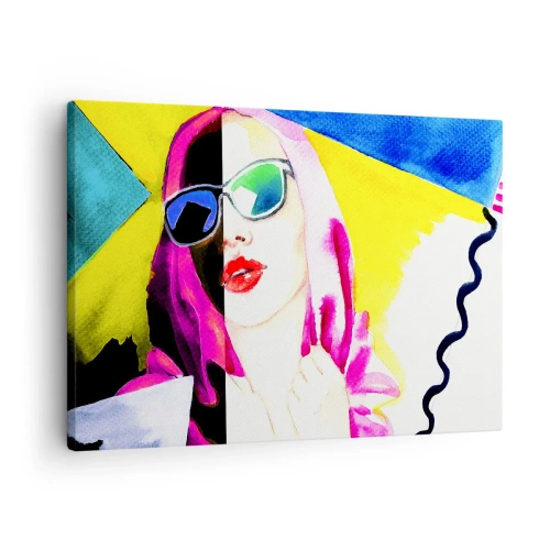 Obraz na plátne - Farebný portrét ženy so slnečnými okuliarmi - 70x50cm - Nie som biela a nie som čierna - Moderná nástenná dekorácia do obývacej izby a spálne ARTTOR