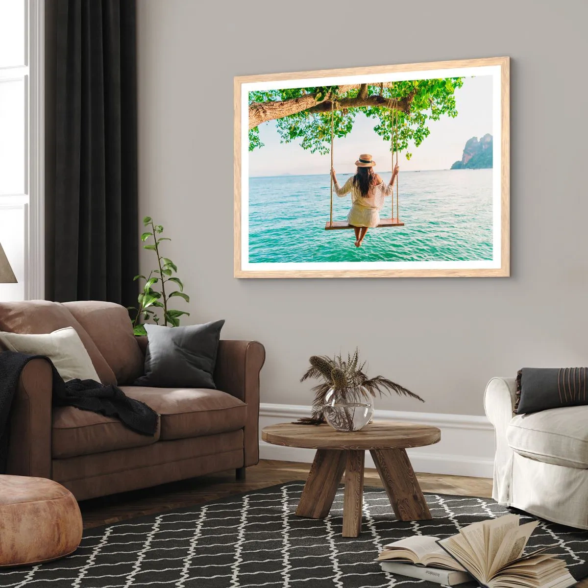 Plagát v ráme zo svetlého duba - Život je krásny - 91x61 cm