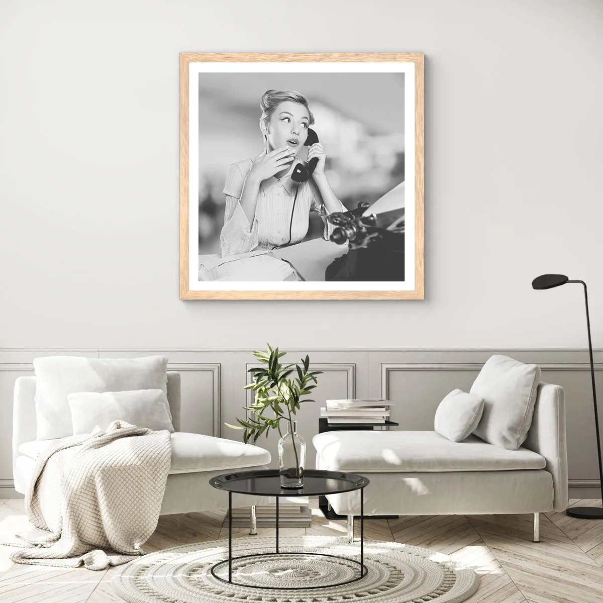 Plagát v ráme zo svetlého duba - Halo, tu sú 50. roky. - 40x40 cm