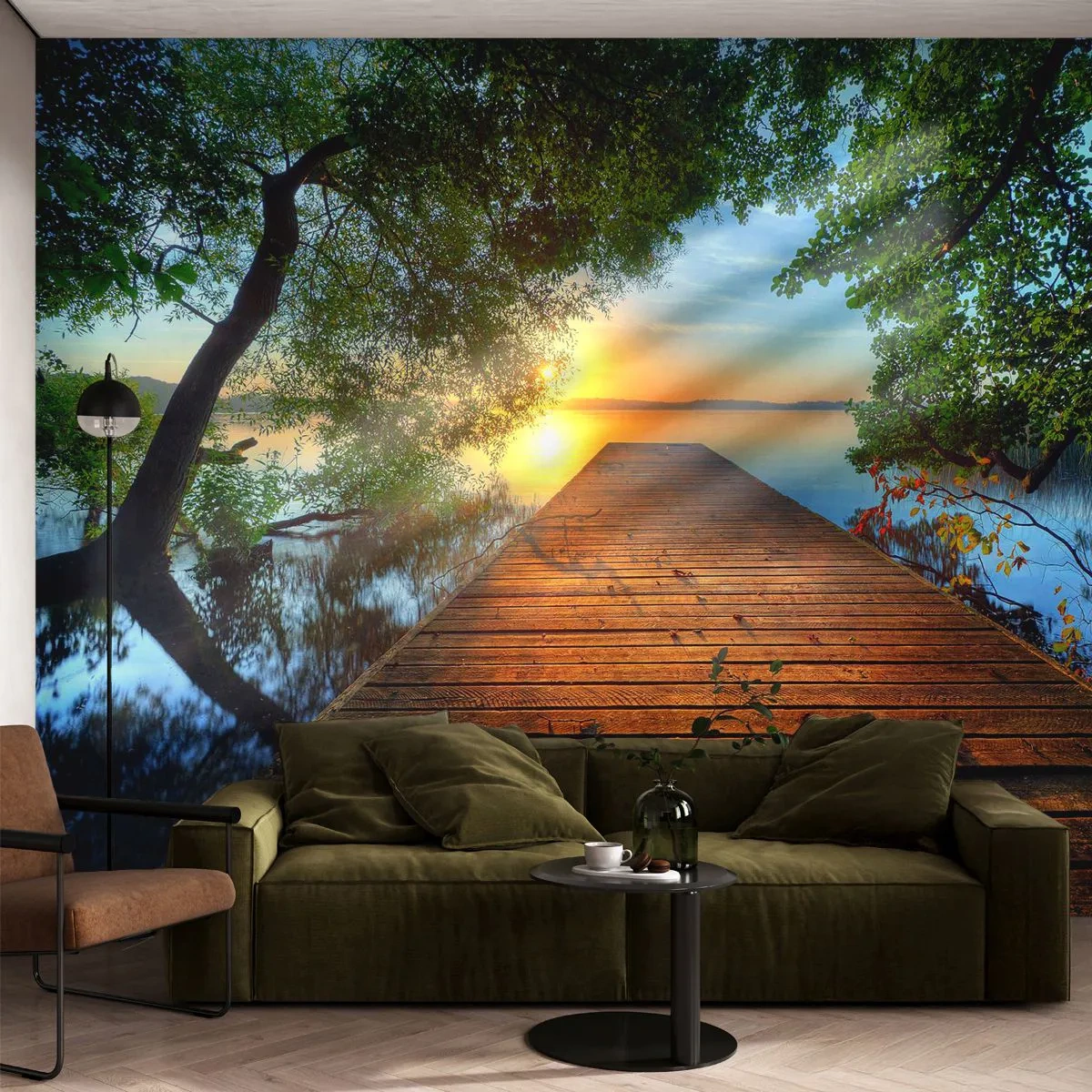 Fototapeta Premium Sand - Neponáhľaj sa, posaď sa - Krajina, Drevený most, Jazero - 100x70 cm