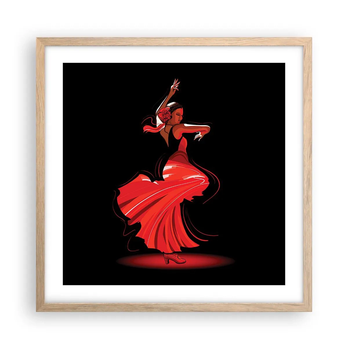 Plagát v ráme zo svetlého duba - Horúca duša flamenco - 50x50 cm