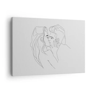 Obraz na plátne - Obrys bozkávajúceho sa páru na svetlom pozadí - 70x50cm - Jedným ťahom - Moderná nástenná dekorácia do obývacej izby a spálne ARTTOR