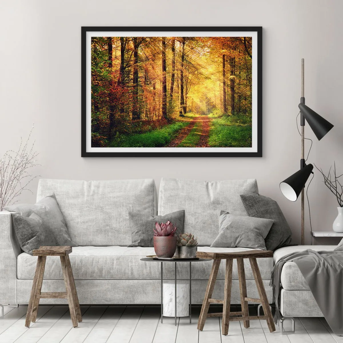 Plagát v čiernom ráme - Lesno-zlaté ticho - 70x50 cm