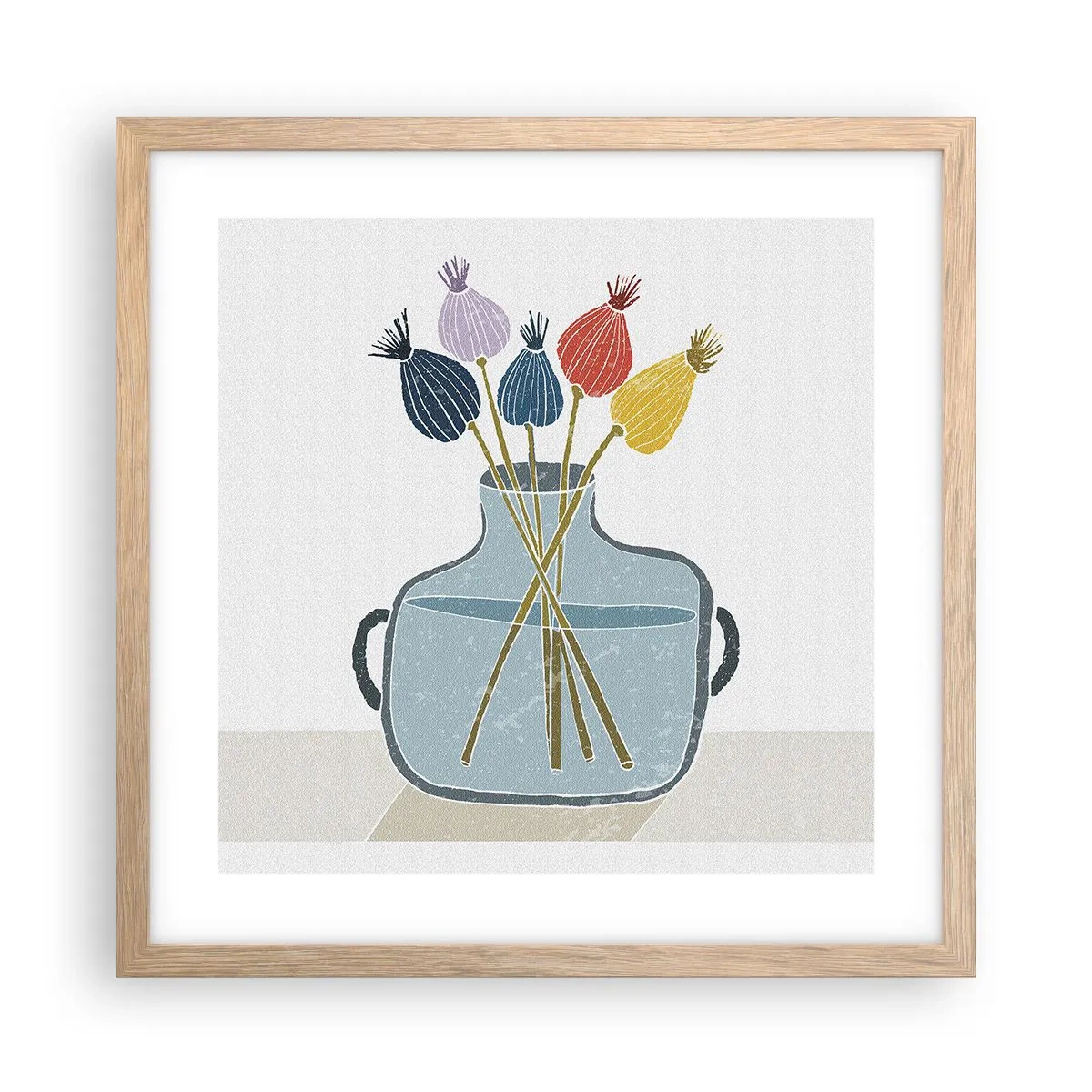 Plagát v ráme zo svetlého duba - Makové kvety - 40x40 cm