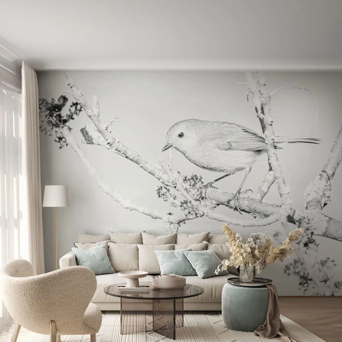 Fototapeta Premium Canvas - Zimné ráno - Svetlý, Vták, Príroda - 400x280 cm