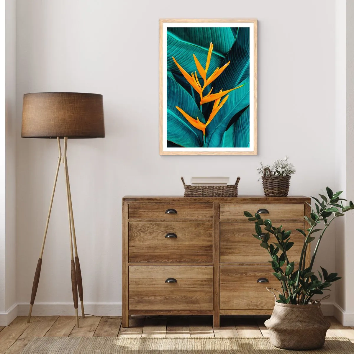 Plagát v ráme zo svetlého duba - Rajský kvet - 70x100 cm
