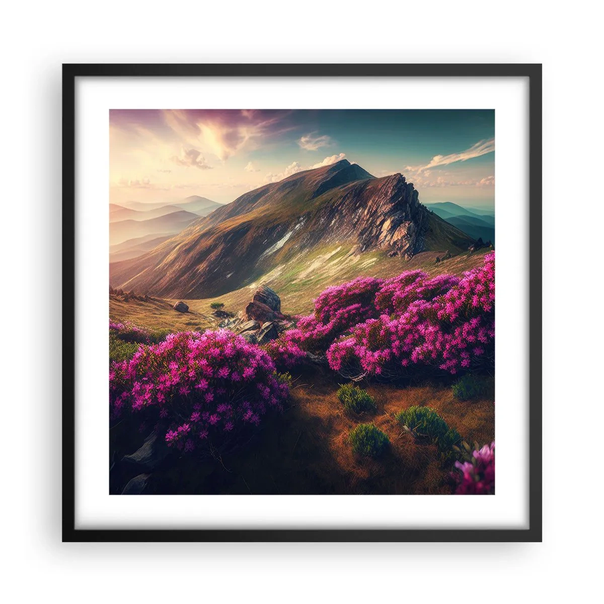 Plagát v čiernom ráme - Leto na horách - 50x50 cm