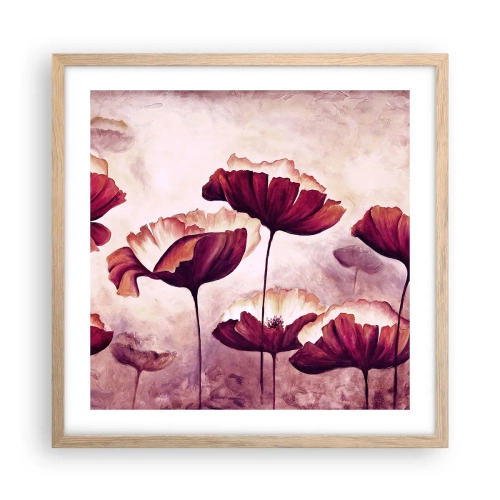 Plagát v ráme zo svetlého duba - Červený a biely plátok - 50x50 cm