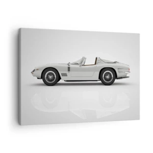 Obraz na plátne - Klasický biely kabriolet na svetlom pozadí - 70x50cm - Prísľub zábavy - Moderná nástenná dekorácia do obývacej izby a spálne ARTTOR