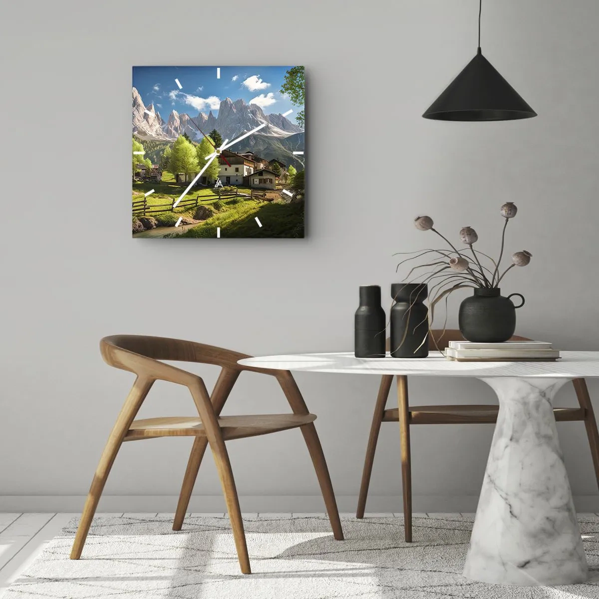 Nástenné hodiny - Alpská idyla - 30x30 cm