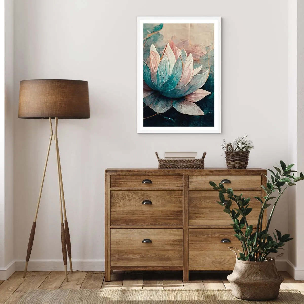 Plagát v bielom ráme - Hviezdy a jazero - 50x70 cm