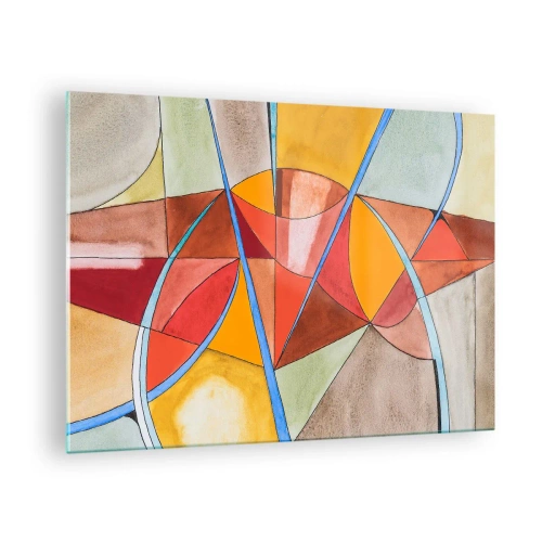 Obraz na skle - Farebná abstrakcia s geometrickými tvarmi - 70x50cm - Kolotoč, kolotoč snov - Moderná nástenná dekorácia do obývacej izby a spálne ARTTOR