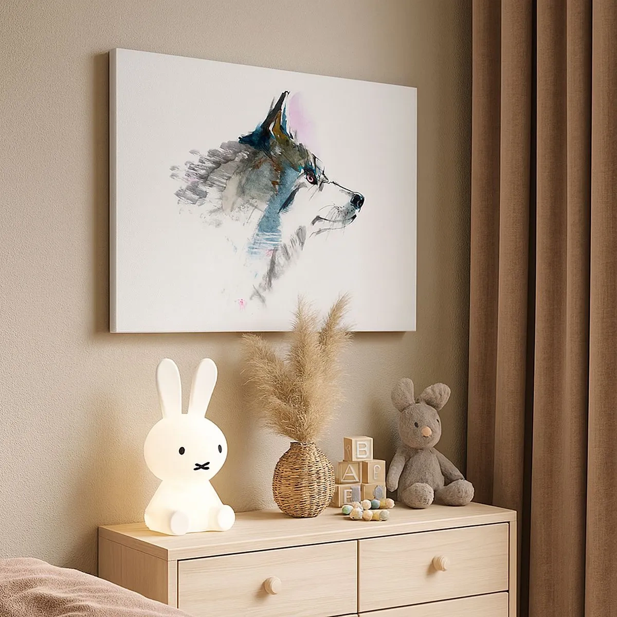 Obraz na plátne - Akvarelový vlk v minimalistickom štýle - 70x50cm - My o vlku - Moderná nástenná dekorácia do obývacej izby a spálne ARTTOR