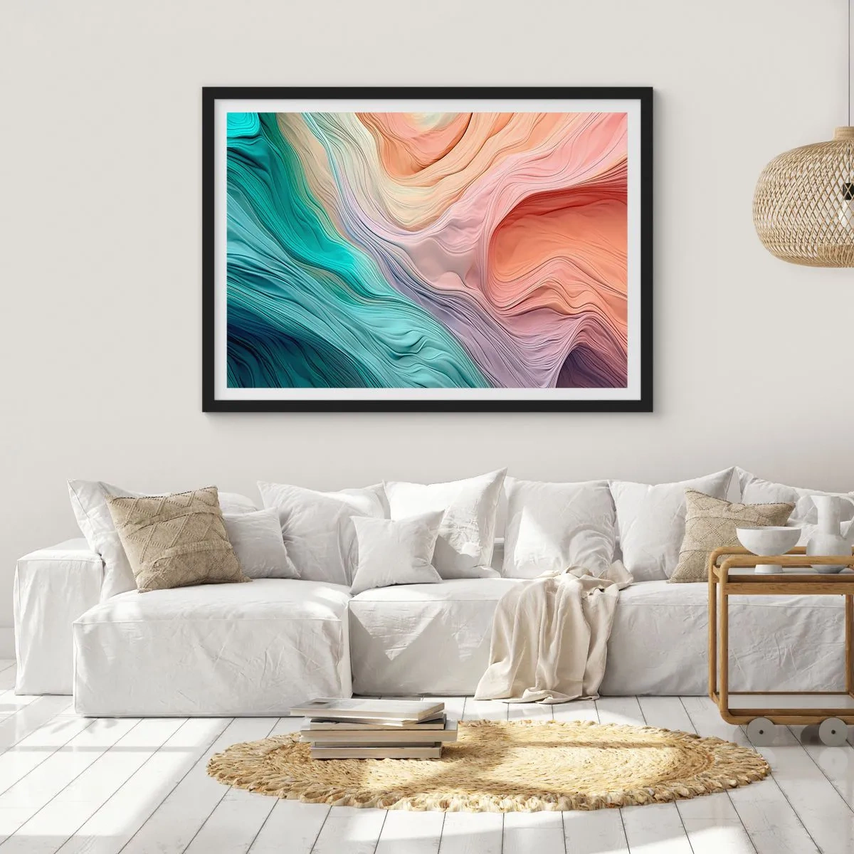 Plagát v čiernom ráme - Dúhová vlna - 70x50 cm