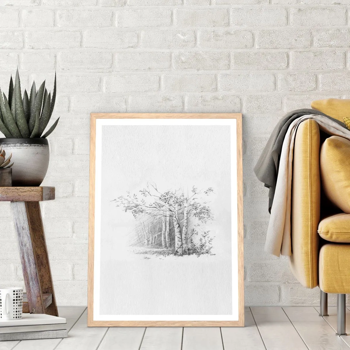 Plagát v ráme zo svetlého duba - Svetlo brezového lesa - 61x91 cm