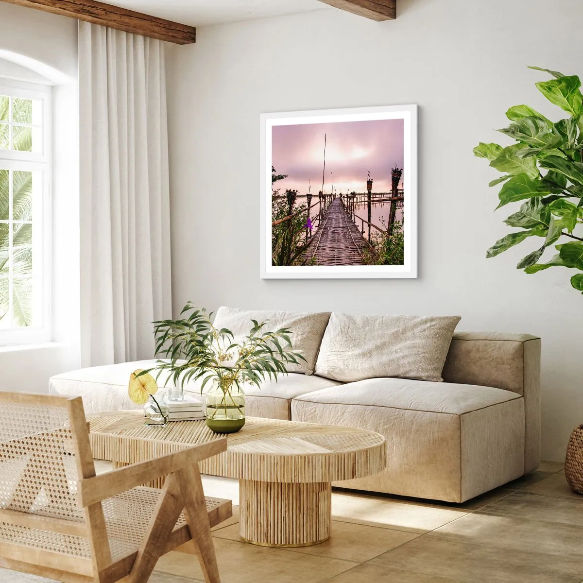 Plagát v bielom ráme - Pokoj a pohoda Ázie - 60x60 cm