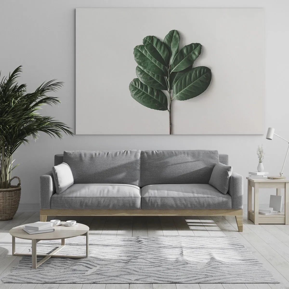 Obraz na skle - Konár so zelenými listami na svetlom pozadí - 70x50cm - Kresba samotnej prírody - Moderná nástenná dekorácia do obývacej izby a spálne ARTTOR