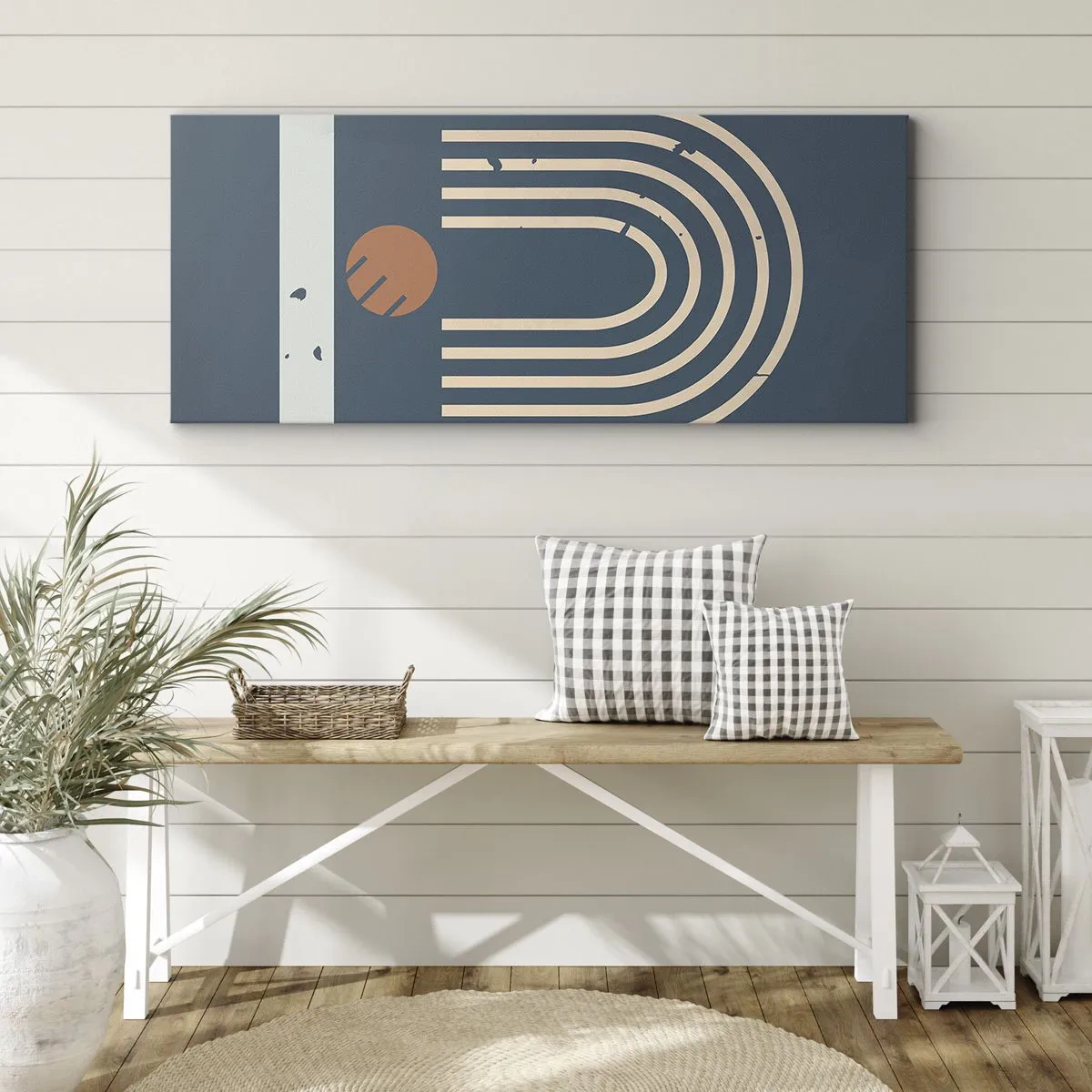 Obraz na plátne - Geometria v námorníckej modrej - 100x40 cm