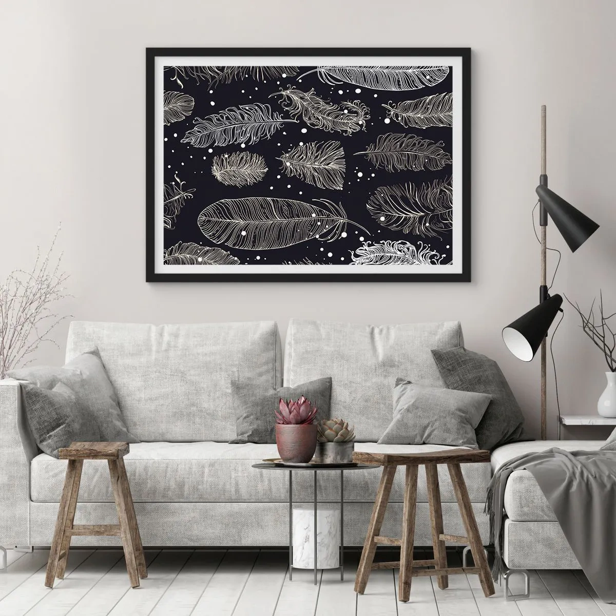 Plagát v čiernom ráme - Čipka s perím - 70x50 cm